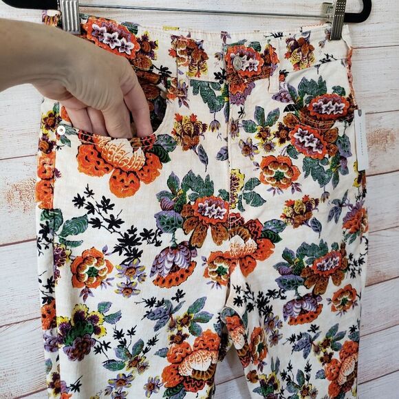 Pilcro Anthro The Cigarette High Rise Slim Straight Floral Jeans Stretch - Picture 6 of 13